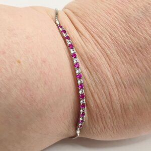 Womens Silver Plated Simulated Ruby Cubic Zircon Bracelet Slider Barbiecore Glam